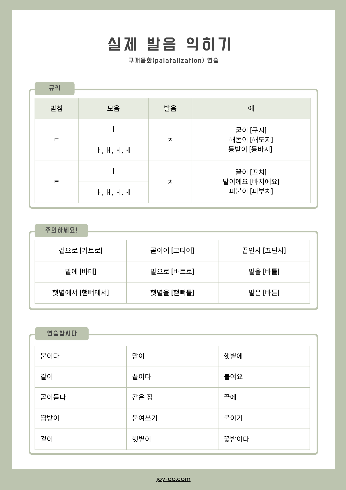Why 같이 pronounced 가치?: Palatalization